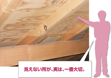 小屋根裏など見えない所が、実は、一番大切。